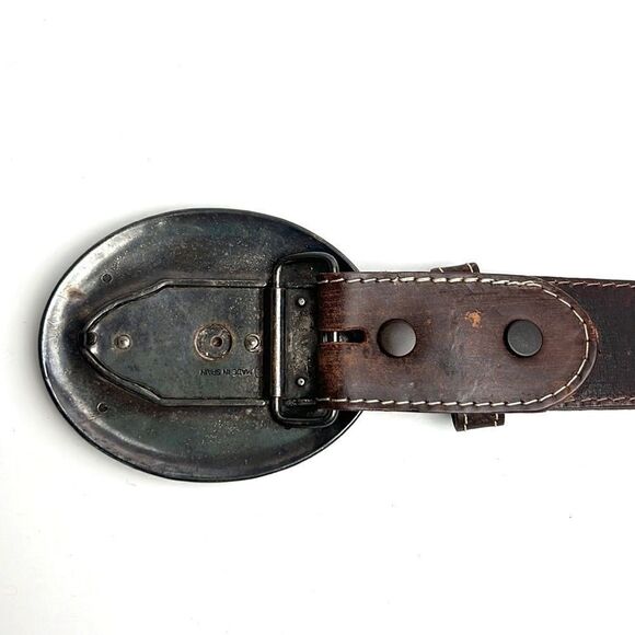 JOSE LUIS Spain Vintage Brown Leather Studded Etched Leather Buckle Belt size 34 - Picture 8 of 15